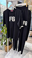 Костюм женский для прогулок весенне-летний (футболка и брюки палаццо) «F6» Турция Черный, M-L