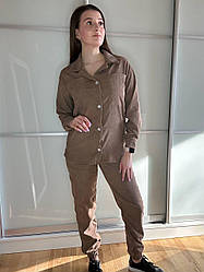 Жіночий зручний прогулянковий вельветовий костюм: сорочка та штани джогери, норма та напівбатал