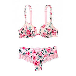 Комплект Білизни зі Стразами Victoria's Secret Very Sexy Shine Strap Push-Up, Білий з квітами