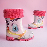 Дитячі гумові чобітки з утепленою серединою на дощовиту погоду, легкі для дівчаток. Розмір: 22-27
