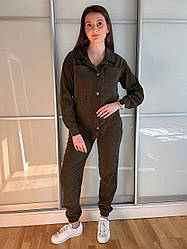 Жіночий зручний прогулянковий вельветовий костюм: сорочка та штани джогери, норма та напівбатал
