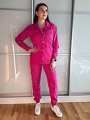 Жіночий зручний прогулянковий вельветовий костюм: сорочка та штани джогери, норма та напівбатал