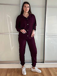 Жіночий зручний прогулянковий вельветовий костюм: сорочка та штани джогери, норма та напівбатал