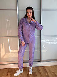 Жіночий зручний прогулянковий вельветовий костюм: сорочка та штани джогери, норма та напівбатал