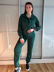 Жіночий зручний прогулянковий вельветовий костюм: сорочка та штани джогери, норма та напівбатал