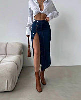 Юбка джинсовая с разрезом ; Размер: 42-44, 44-46