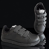 Детские черные кроссовки кеды, легкая обувь для мальчиков и девушек на липучке в РАЗМЕРЕ:р 32,34