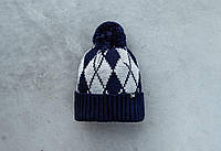 Шапка зимняя Staff navy & gray pattern pompon Toywo Шапка зимова Staff navy & gray pattern pompon