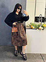 Женская юбка ;Цвета бело-синий, леопард (собственный принт) ;Размеры 42-46, 48-50, 52-54, 56-58
