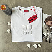 Мужская футболка Hugo Boss Lux белая с короткими рукавами и выбитым логотипом Toywo Футболка чоловіча Hugo