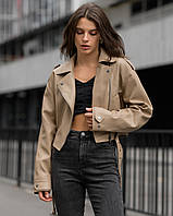 Женская кожаная куртка укороченная косуха Staff do light brown Toywo Жіноча шкіряна куртка вкорочена косуха