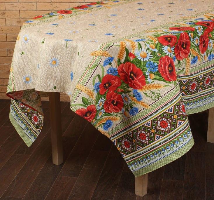 Праздничная скатерть натуральная ткань лен Украинская вышитая скатерть для кухонного стола с орнаментом - фото 3 - id-p2150146964