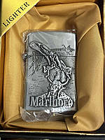 Запальничка подарункова газова "Мальборо. Бик", срібна 1154, фото 2