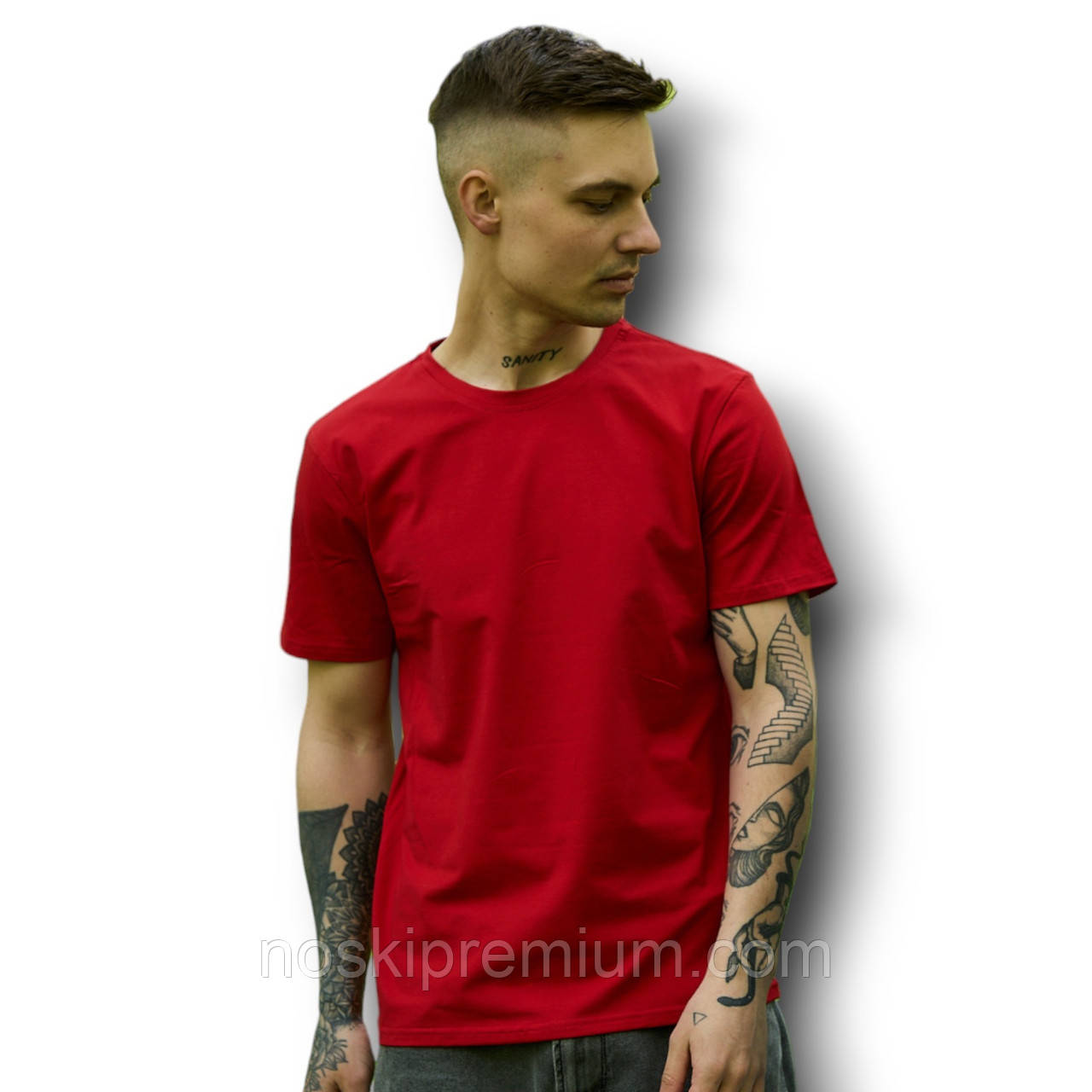 Футболка чоловіча стрейчева Premium, Україна, червона, 010650, фото 1