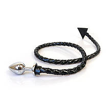 Металевий анальний затор L з диявольським хвостом Art of Sex - Succubus, екокожа, чорний, фото 2