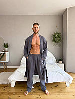 Новинка! Мужской подарочный комплект COSY муслин халат+пижама в коробке темно-серый