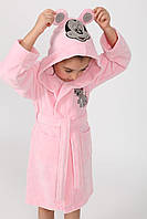 Детский халат для девочек с ушками на поясе, Махровый халат для девочки с капюшоном розовый 3-4 лет Nusa