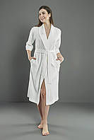 Кремовый женский халат из хлопка на запах трикотажный турецкий Nusa 0493, Молодежный весенний халат женский S
