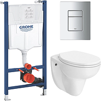 Инсталляция GROHE Rapid Solido Surf с панелью смыва Surf + унитаз Rimless с сиденьем Slim Soft Close дюропласт