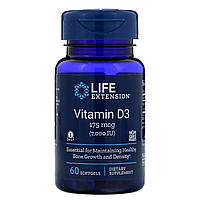 Витамин D3, Life Extension, Vitamin D3, 175 мкг (7000 МЕ), 60 гелевых капсул KA, код: 5535451