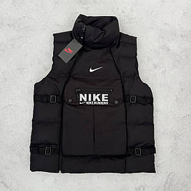 Спортивная мужская жилетка черная Nike без капюшона стеганая безрукавка весна-осень молодежная повседневная