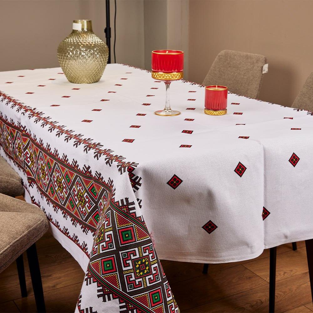 Праздничная скатерть натуральная ткань лен Украинская вышитая скатерть для кухонного стола с орнаментом 220 - фото 10 - id-p2150203951