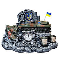 Патриотический сувенир настольная подставка с часами САУ 2С1 Гвоздика, армейский патриотический подарок