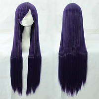 Длинный темно-фиолетовый парик RESTEQ 100см, прямые волосы, челка. Искусственный парик баклажанного цвета.