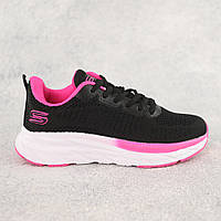 Спортивные женские текстильные кроссовки черные с розовой и белой подошвой. Toywo Спортивні жіночі текстильні