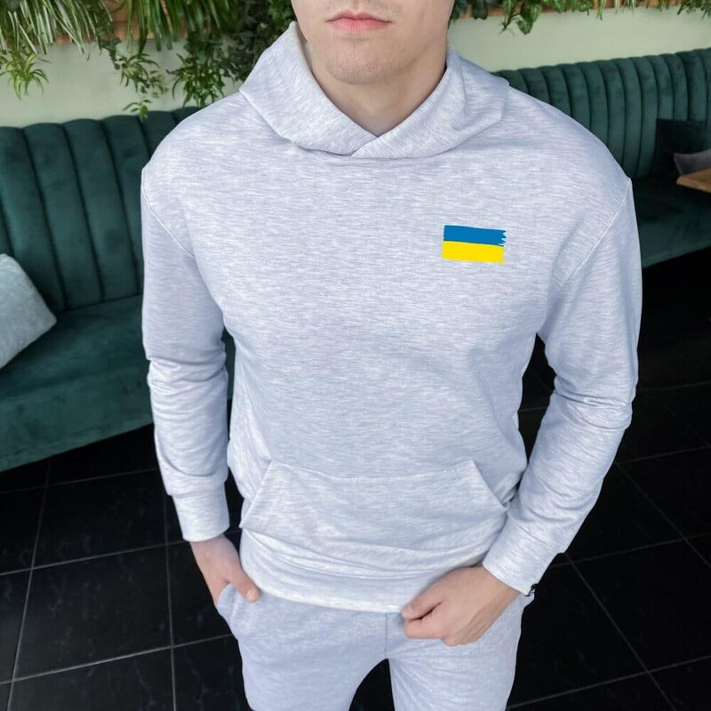 Сіре спортивне худі від бренду Pobedov з прапором України