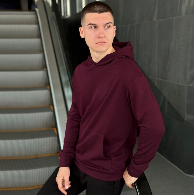 Однотонне худі для чоловіків від Pobedov бордового кольору