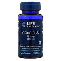 Витамин D3, Vitamin D3, Life Extension, 25 мкг (1000 МЕ), 250 гелевых капсул KA, код: 2337459