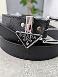 Жіночий ремінь пояс Prada Прада чорний + срібло, фото 3