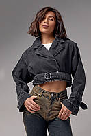 Коротка жіноча джинсівка в стилі Grunge - чорний колір, XS