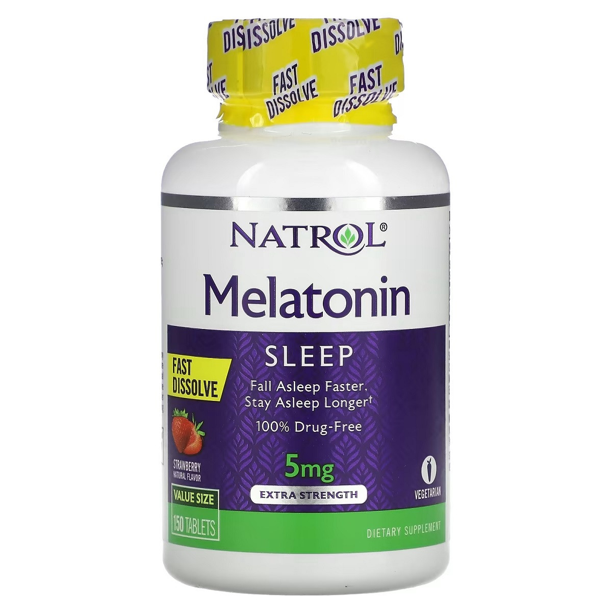 Мелатонін швидкорозчинний підвищеної сили, 5 мг, смак полуниці, Melatonin, Fast Dissolve, Extra Strength,