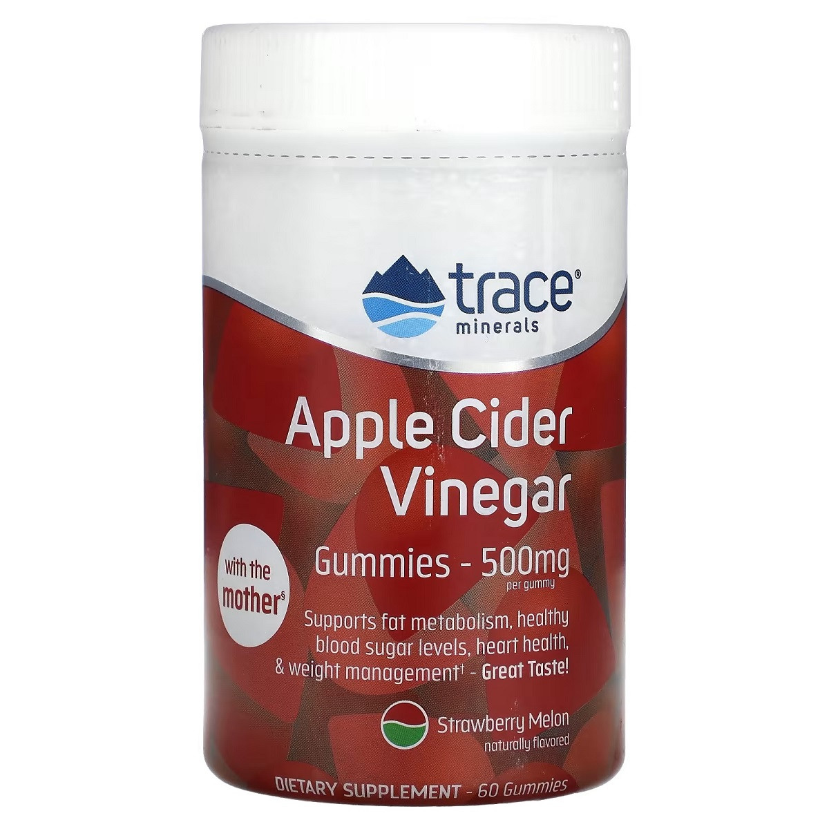 Яблучний оцет, 500 мг, смак полуниці та дині, Apple Cider Vinegar Gummies, Trace Minerals, 60 жувальних