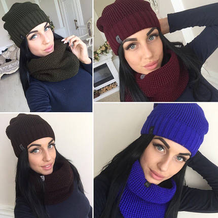 Шапка жіноча на флісі і шарф-хомут різні кольори SHol20, фото 2
