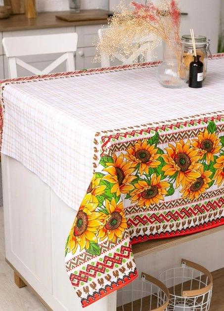 Праздничная скатерть натуральная ткань лен Украинская вышитая скатерть для кухонного стола с орнаментом - фото 3 - id-p2150254391
