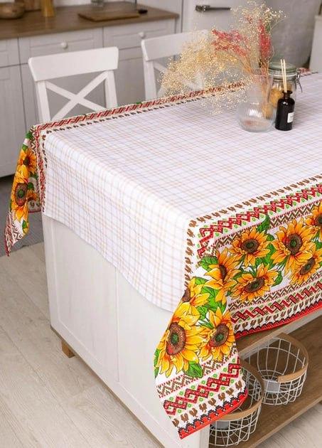 Праздничная скатерть натуральная ткань лен Украинская вышитая скатерть для кухонного стола с орнаментом - фото 2 - id-p2150254391
