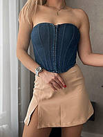 Женская стильная модная базовая красивая соблазнительная мини-юбка с разрезом