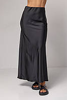 Атласная юбка миди на резинке - черный цвет, L (есть размеры)