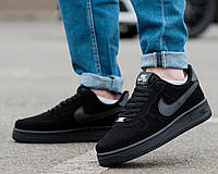 Кроссовки мужские легкие Nike Air Force 1 Low Full Black стильные черные повседневные кроссовки найк на лето