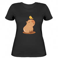 Женская футболка Капибара с птичкой