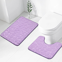 Набор 3-D текстурных ковриков для ванной и туалета, 2 шт. Морские камешкию Сиреневый