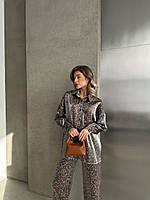 Женский стильный модный молодежный нарядный вечерний леопардовый костюм рубашка и штаны (разные цвета)