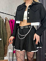 Женский красивый трендовый праздничный молодежный стильный костюм из вельвета пиджак и юбка (разные цвета)
