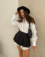 Жіночий стильний базовий трендовий модний комплект біла сорочка та чорна мініспідниця