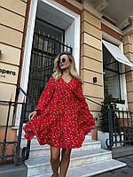 Женское красивое легкое трендовое модное короткое платье оверсайз в цветочек (разные цвета) Красный