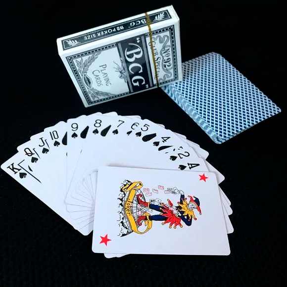 Карты игральные пластиковые для покера "BCG" Колода 54 листа №395-10 Синяя рубашка - фото 1 - id-p1939077071