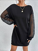 Женское красивое романтическое модное молодежное черное платье-туника с красивыми рукавами (большие размеры)